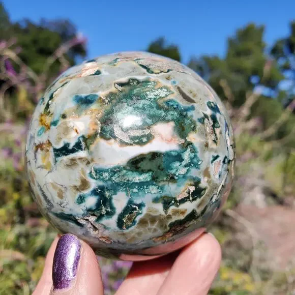 Ocean Ibis Jasper Brecciated Sphere Green Shades 490 grams 70mm